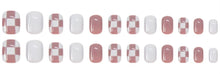 Load image into Gallery viewer, Nailamour Dusky Pink &amp; White Checkered Artificial Nail Kit - 24pcs
