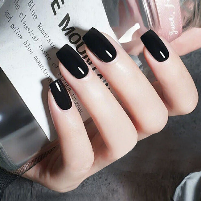 Nailamour Black Square Tip Artificial Nail Kit - 24pcs