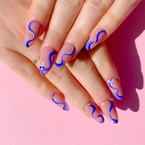Nailamour Blue Swirl on Pink Artificial Nail Kit - 24pcs