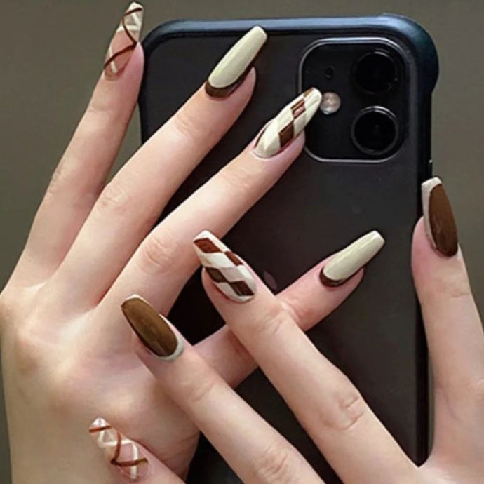 Nailamour Brown ZigZag Artificial Nail Kit - 24pcs