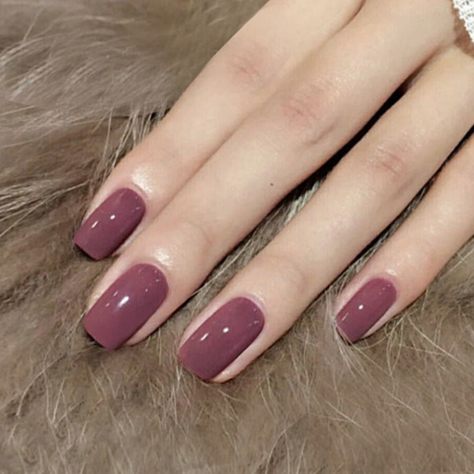 Nailamour Dark Mauve Square Tip Artificial Nail Kit - 24pcs