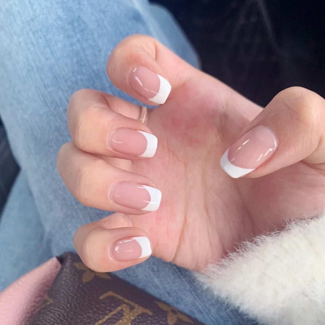 Cherry Flower Embellished White Tip French Manicure – Nailbea Nails