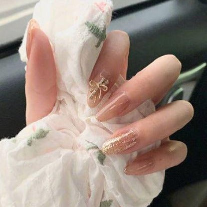 Gold Embellished Ribbon Artificial Nail Kit 