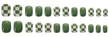 Load image into Gallery viewer, Nailamour Green &amp; White Checkered Artificial Nail Kit - 24pcs
