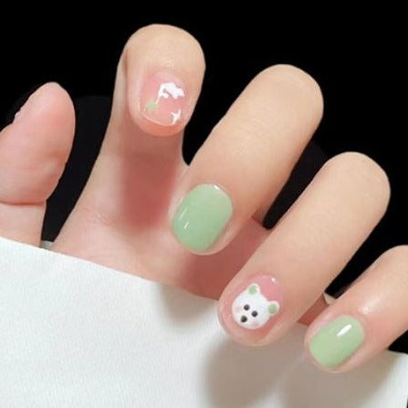 Nailamour Green Teddy Artificial Nail Kit - 24pcs