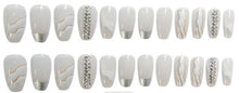 Load image into Gallery viewer, Long Embellished White Marble Artificial Nail Kit

