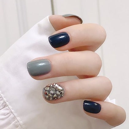 Navy Embellished Artificial Nail Kit 