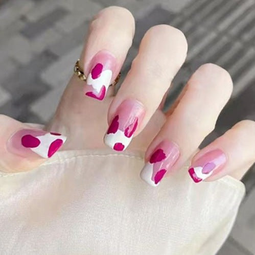 Nailamour Pink-White Artistic Artificial Nail Kit - 24pcs