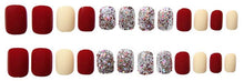 Load image into Gallery viewer, Red &amp; Cream Glitter Small Artificial Nail Kit - 24pcs
