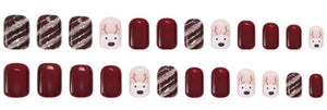 Nailamour Red Glittered Reindeer Artificial Nail Kit - 24pcs