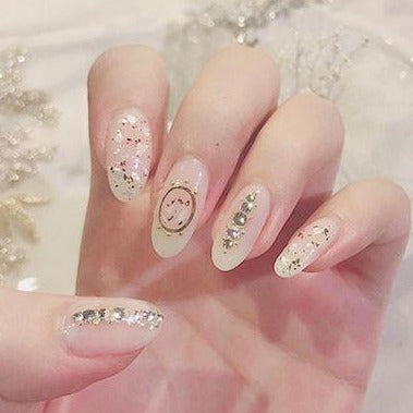 Embellished White Glitter Artificial Nail Kit 