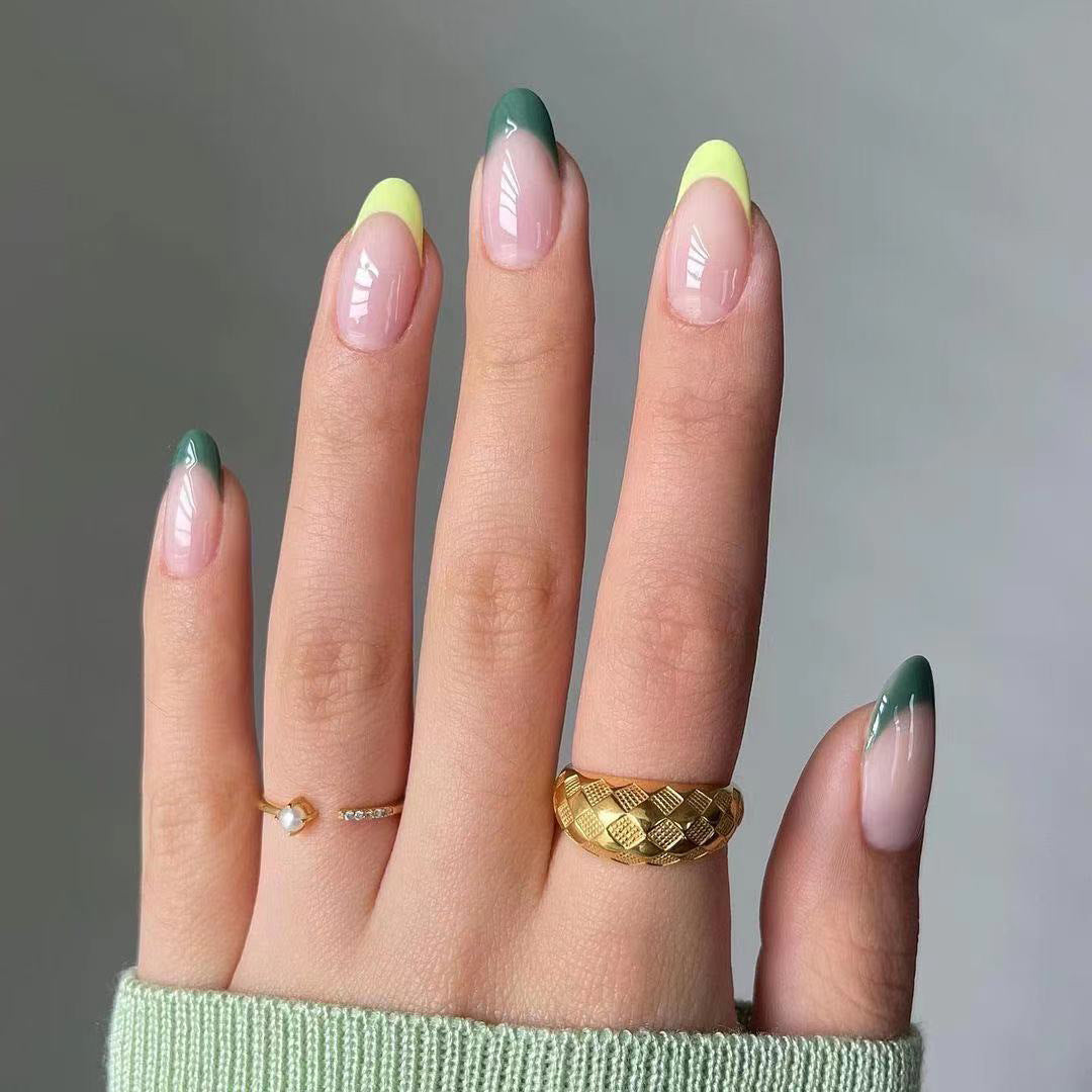 Amazon.com: Long Press on Nails Square Fake Nails Yellow French Tip Acrylic  Nails Full Cover Nude False Nails with Design Extra Long Artificial Glue on  Nails Glossy Summer Stick on Nails for